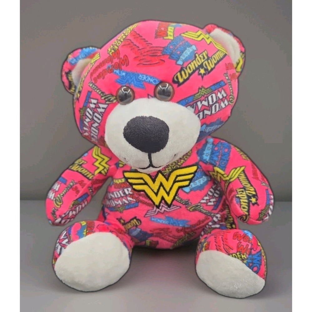 Six Flags DC Comics Wonder Woman Plush Bear 12" Graffiti Pink Blue Tush Tag 2022